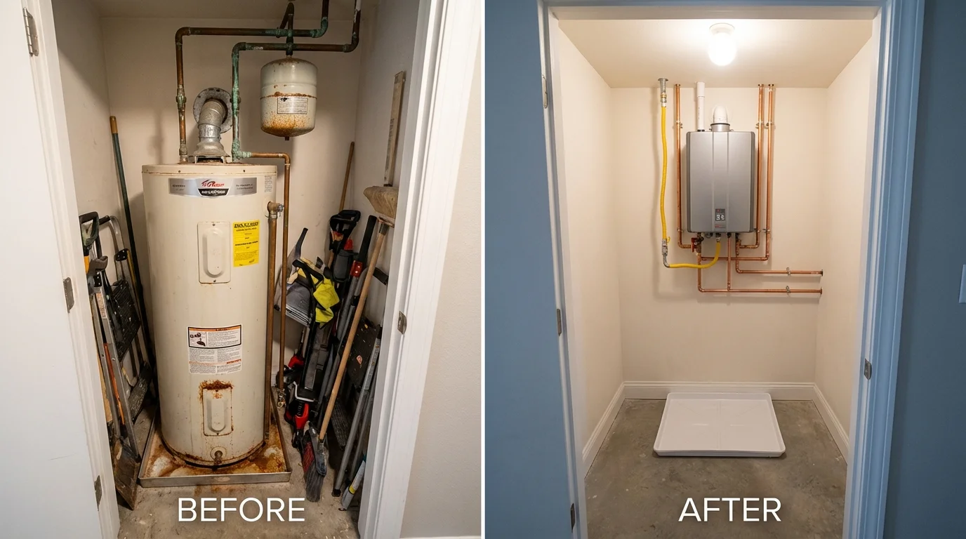 Tank water heater versus wall-mounted tankless unit comparison for Broadview, IL homeowners